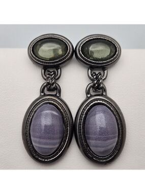 ✨2/$10✨ Gunmetal Cabochon Drop Earrings Purple Green Statement 1.5”